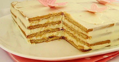 Ciasto biszkoptowe cytrynowe bez pieczenia z mlekiem skondensowanym i kremem